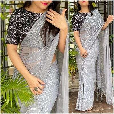 Plain Saree with contrast designer blouse