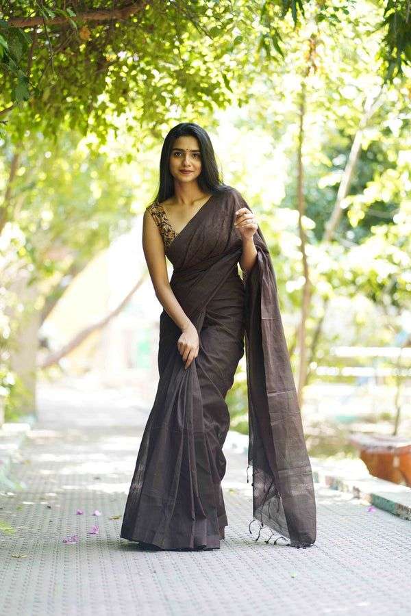 Plain Cotton Saree with designer blouse