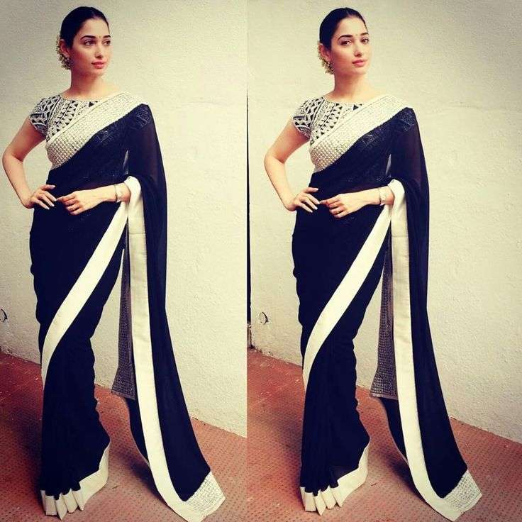Plain Georgette Saree with contrast designer blouse