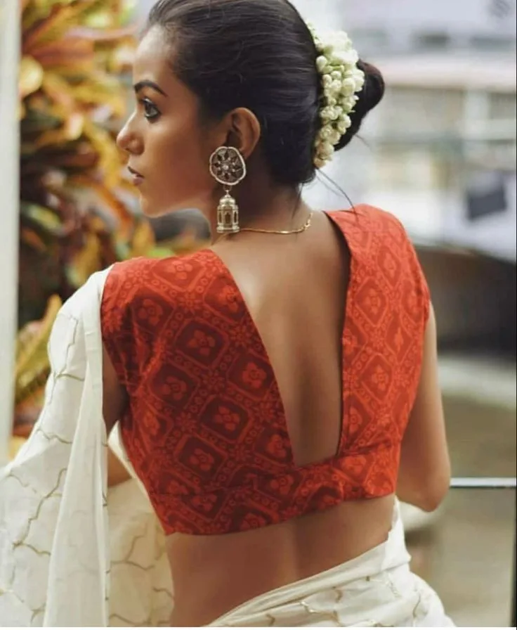 Deep V-Back Neckline Blouse