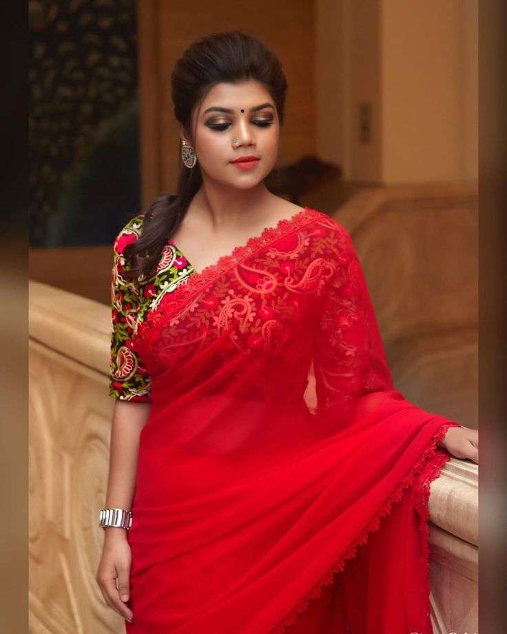 Red Saree with Designer Blouse