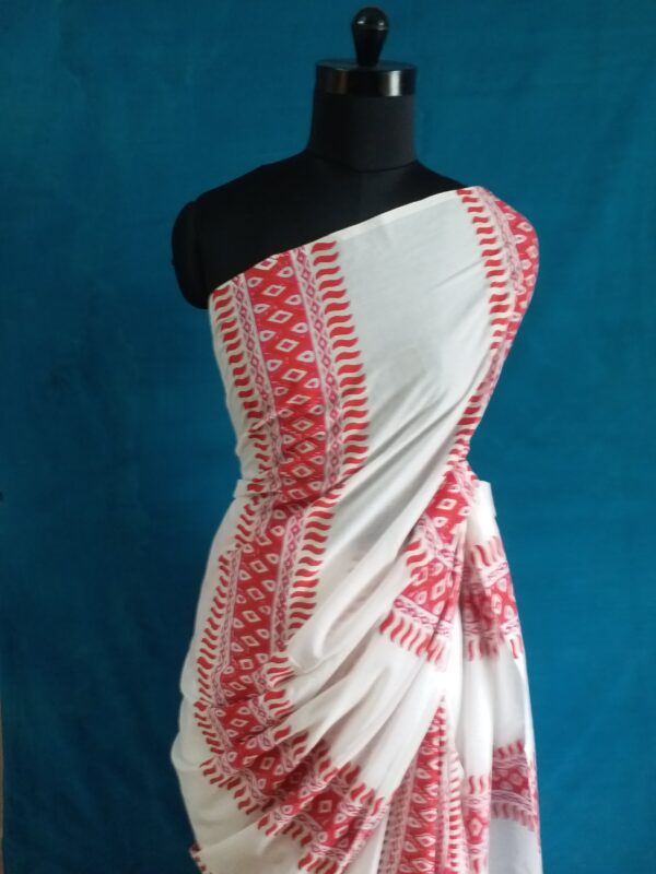 20200808-102339 White linen saree with pink prints- Handloom Linen Saree