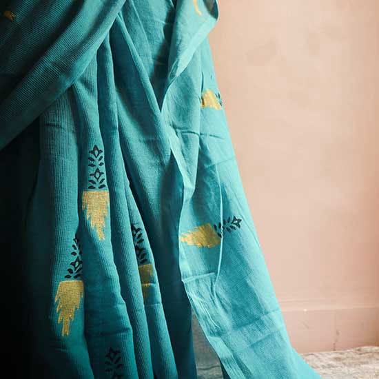 37 Pastel Blue shade Designer Mul cotton saree