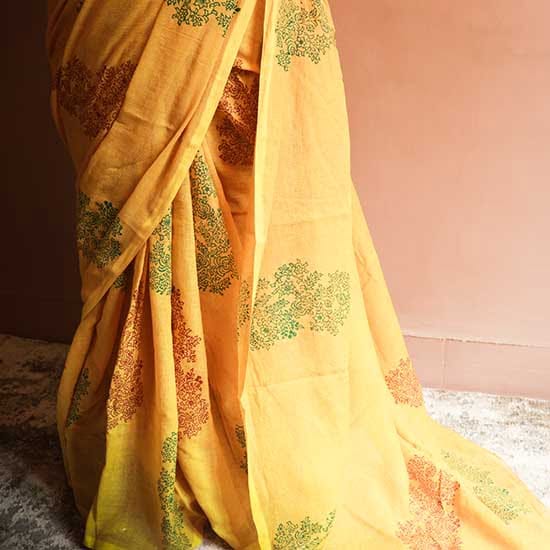 45 Mustard Colour Designer Mul Cotton saree
