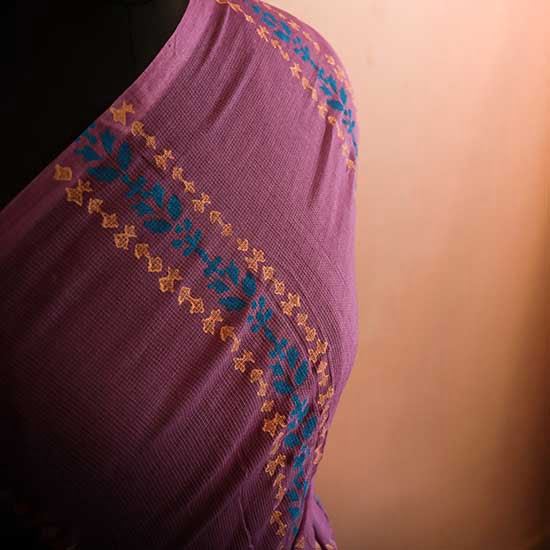 52 Purple colour designer block printed Mul Cotton saree
