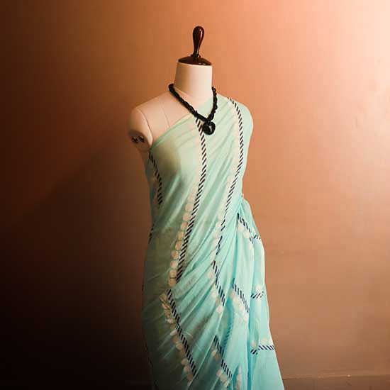 63 Sky blue Colour Pure Designer Mul cotton saree