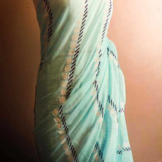 64 Sky blue Colour Pure Designer Mul cotton saree