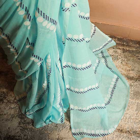 65 Sky blue Colour Pure Designer Mul cotton saree