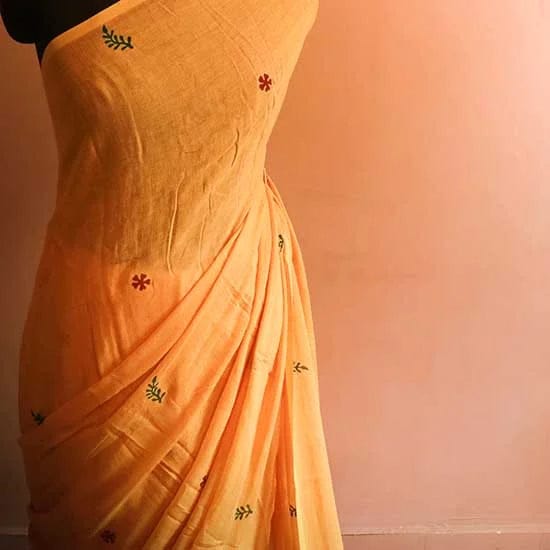 68.jpg-_1 Mustard colour Pure Designer Mul cotton saree