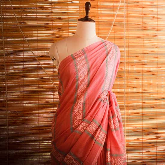 71 Peach colour designer Mul cotton saree