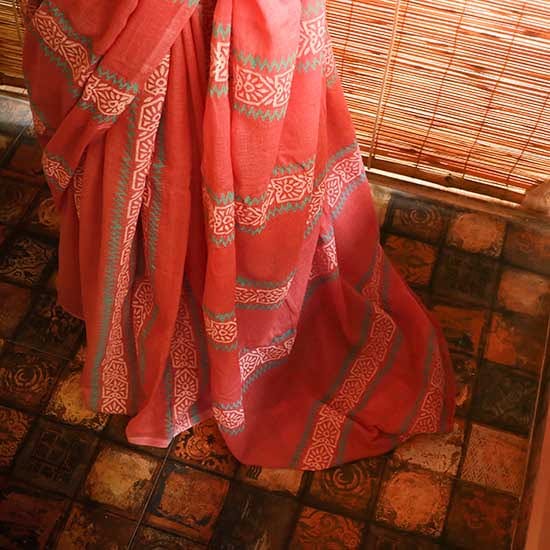 73 Peach colour designer Mul cotton saree