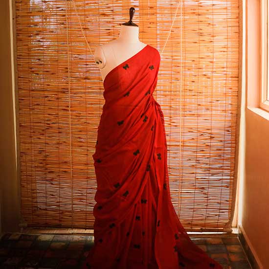 74 Red colour designer Mul cotton saree