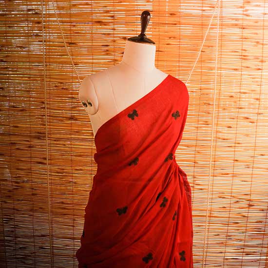 75 Red colour designer Mul cotton saree