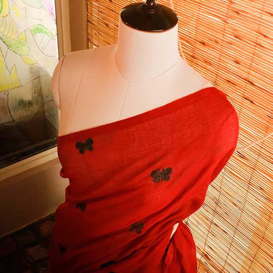 76 Red colour designer Mul cotton saree