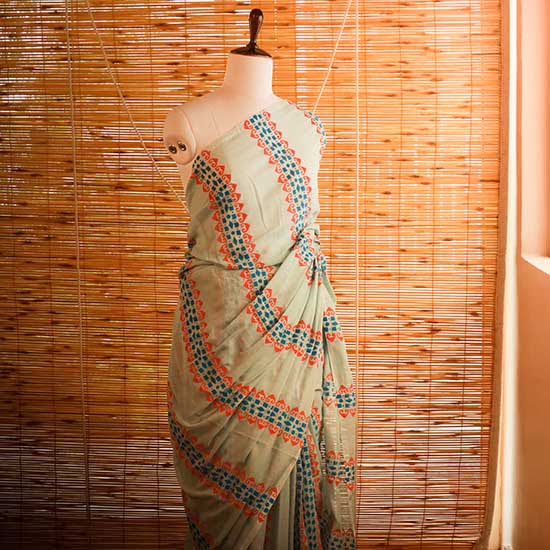 82 Sky blue colour designer Mul cotton saree