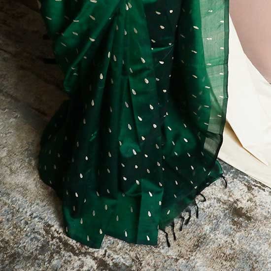 84_9cc51a53-7c9f-408e-ae24-94d89b35f078 Pure Bottle Green Handloom Silk Cotton Saree
