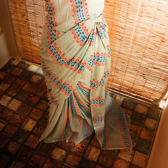 85 Sky blue colour designer Mul cotton saree