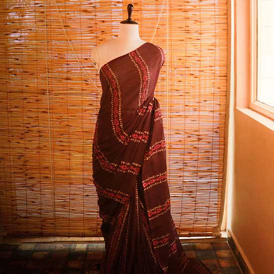 90 Reddish purple colour designer mul cotton saree