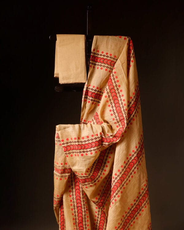 Beige_with_Red_Kota_Cotton_Saree_3 Beige with Red Kota Cotton Saree, Close up