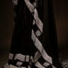 Black with White Printed Kota Cotton Saree. bottom close up