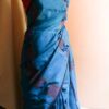 Blue-silk-cotton-with-tomato-pink-blouse3 Pure Handloom Sapphire Blue Silk Cotton Saree