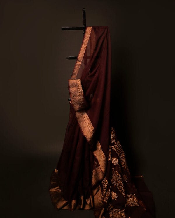Cocoa_Charm_Brown_Kota_Cotton_Zari_Printed_Saree Cocoa Charm Brown Kota Cotton Zari Printed Saree, Full size 1