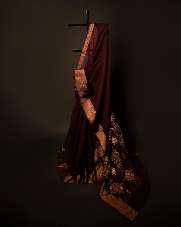 Cocoa_Charm_Brown_Kota_Cotton_Zari_Printed_Saree_4 Cocoa Charm Brown Kota Cotton Zari Printed Saree, Full size 2