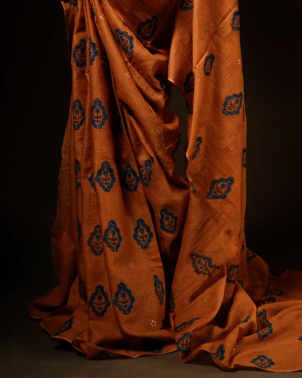 Floral_Motifs_Spiced_Orange_Kota_Cotton_Saree Floral Motifs Spiced Orange Kota Cotton Saree, bottom side close up