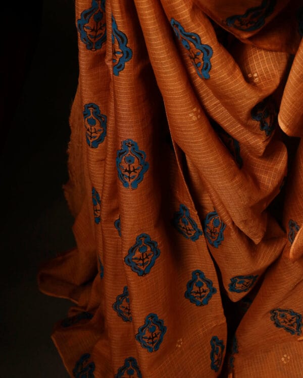 Floral_Motifs_Spiced_Orange_Kota_Cotton_Saree_2 Floral Motifs Spiced Orange Kota Cotton Saree , Printing close up