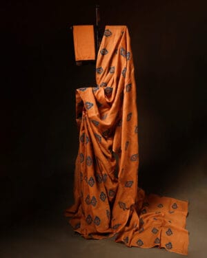 Floral Motifs Spiced Orange Kota Cotton Saree, Full size