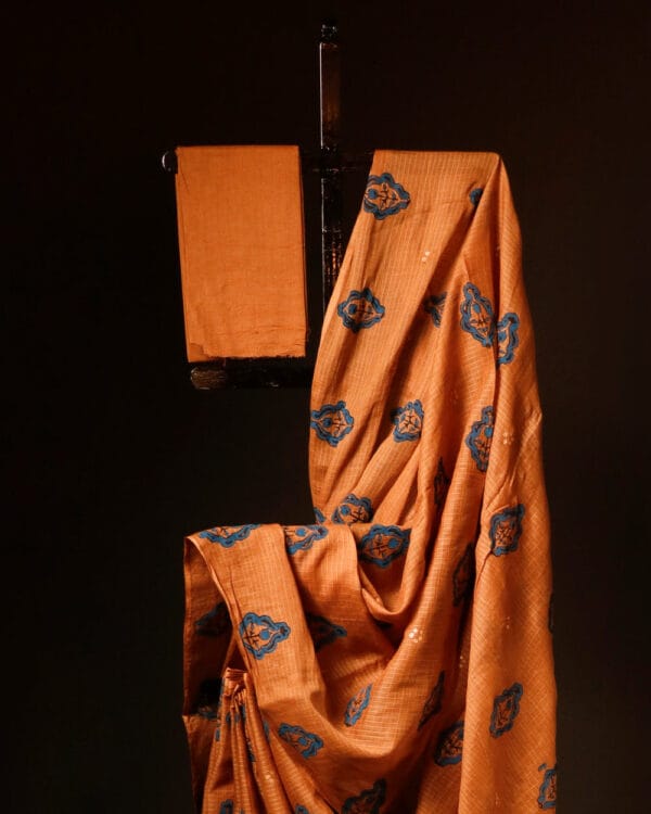 Floral_Motifs_Spiced_Orange_Kota_Cotton_Saree_4 Floral Motifs Spiced Orange Kota Cotton Saree, Close up