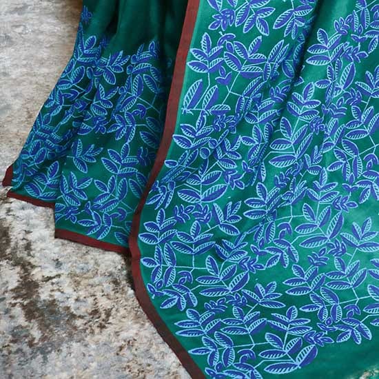 Green-Silk-cotton-With-Purple-blouse-5 Pure Hand-loom Forest Green Silk Cotton saree