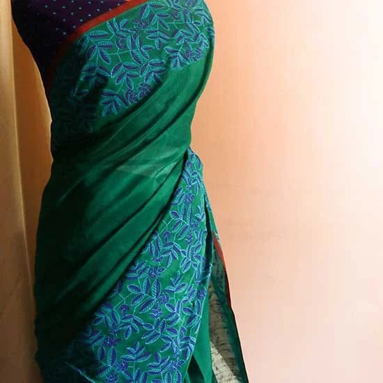 Green-Silk-cotton-with-purple-blouse-2_jpg Pure Hand-loom Forest Green Silk Cotton saree
