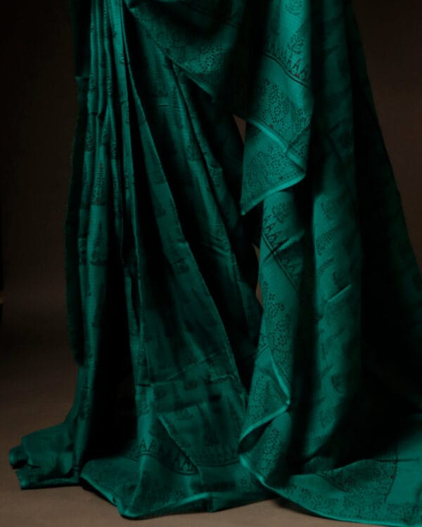 Green Kota Cotton Saree, ottom side Close up