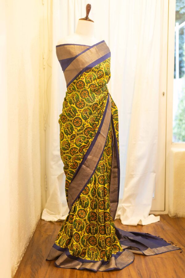 IMG-1417-1 Sunshine Bloom Yellow Printed Kanchipuram Silk Saree