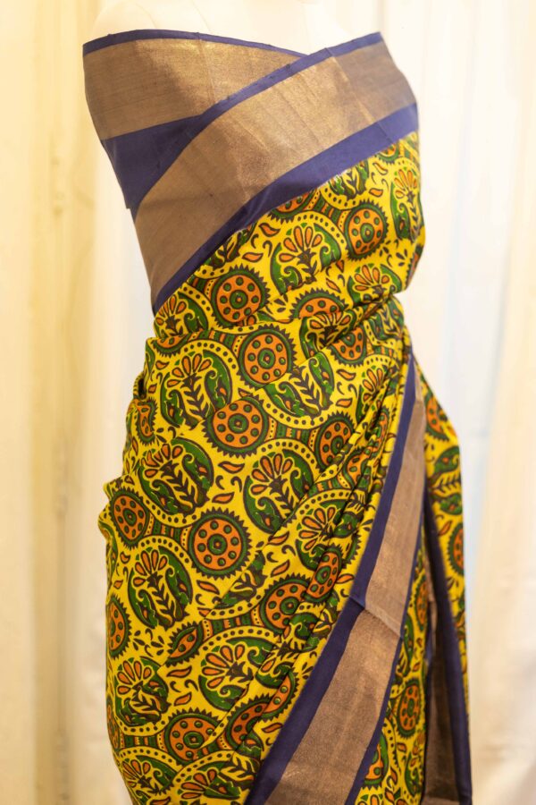 IMG-1421 Sunshine Bloom Yellow Printed Kanchipuram Silk Saree