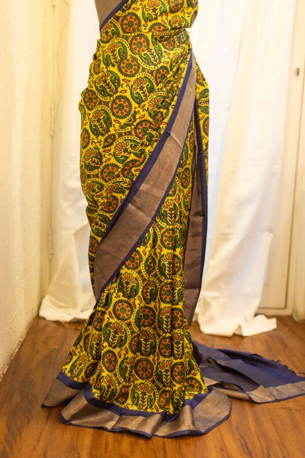 IMG-1424 Sunshine Bloom Yellow Printed Kanchipuram Silk Saree