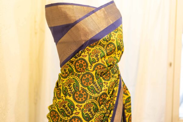 IMG-1425 Sunshine Bloom Yellow Printed Kanchipuram Silk Saree