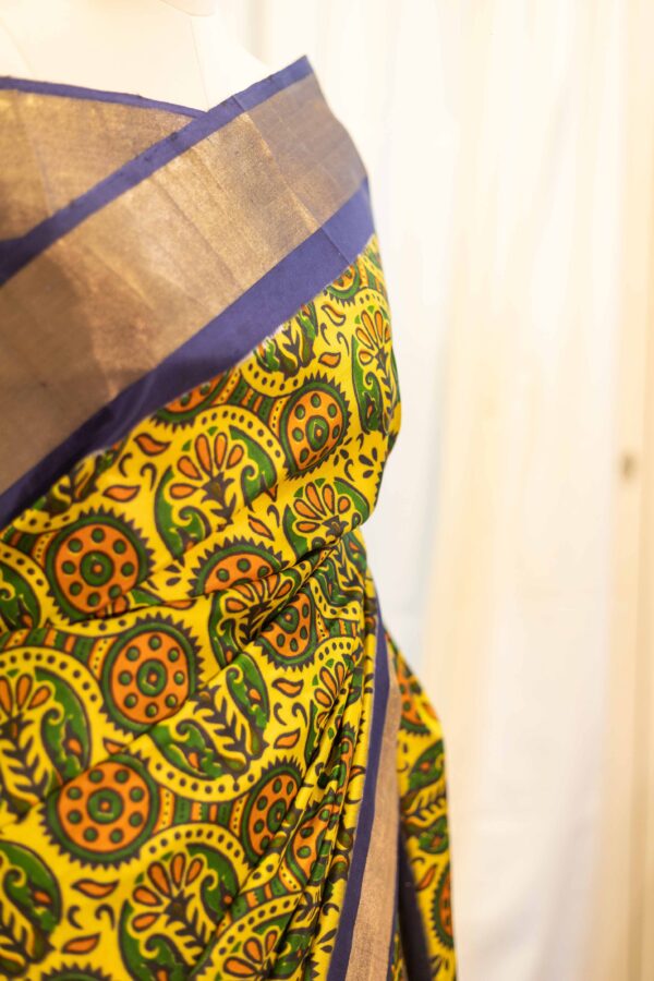 IMG-1427 Sunshine Bloom Yellow Printed Kanchipuram Silk Saree