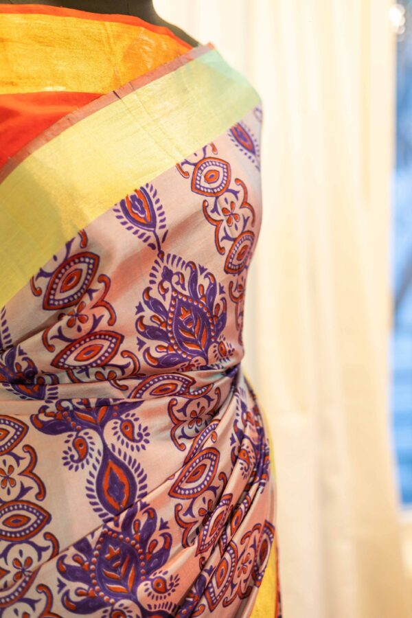 IMG-1549-1 Sunset Bouquet Orange and Pink Printed Kanchipuram Silk Saree