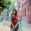 IMG-20190527-WA0000 Pure Handloom maroon and light sea green shaded Designer linen sarees