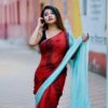 IMG-20190528-WA0046 Pure Handloom maroon and light sea green shaded Designer linen sarees