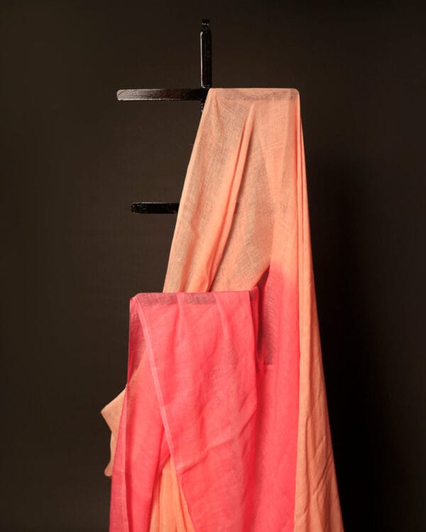 Peachy Petals Peach and Pink Linen Shaded Saree