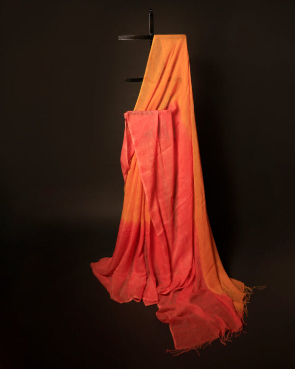 MG_6534 Sunset Bloom Orange and Pink Linen Shaded Saree
