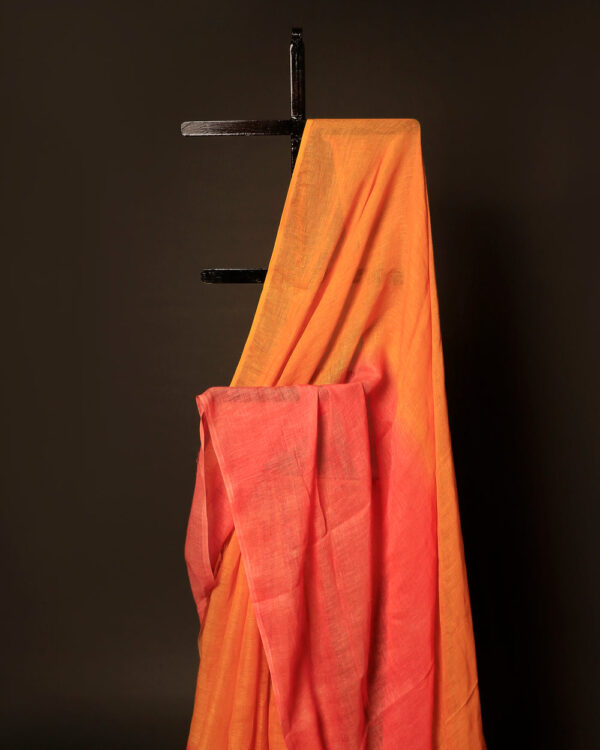 MG_6535 Sunset Bloom Orange and Pink Linen Shaded Saree