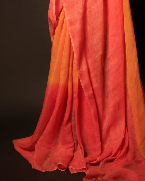MG_6537 Sunset Bloom Orange and Pink Linen Shaded Saree