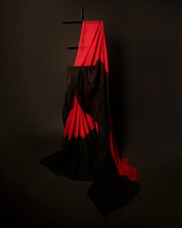 Crimson Noir Red and Black Linen Shaded Saree