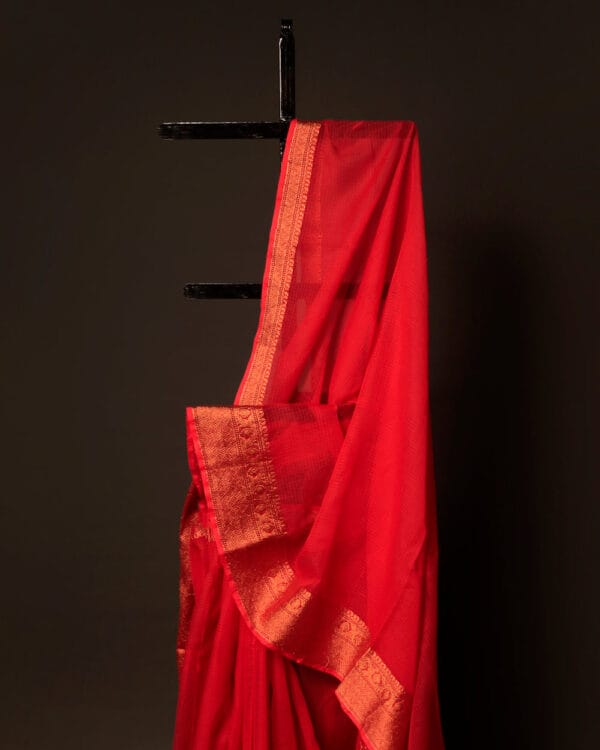 MG_6593-1 Crimson Elegance Red Kota Cotton Zari Plain Saree