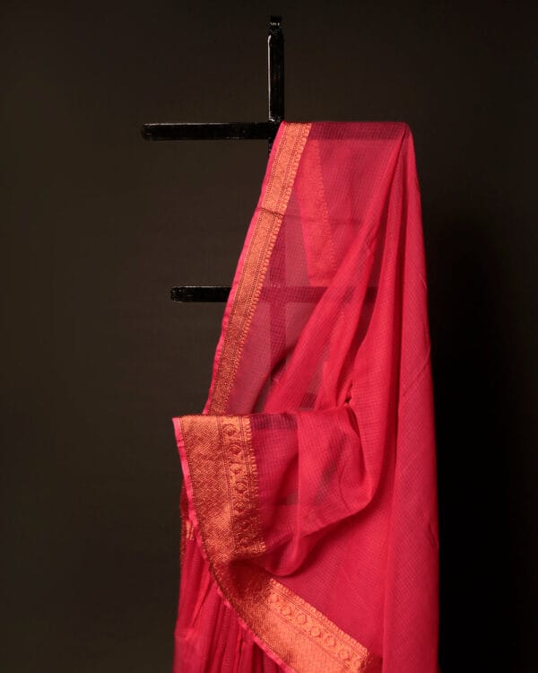 Pink_Petal_Pink_Kota_Cotton_Zari_Plain_Saree_3 Pink Petal Pink Kota Cotton Zari Plain Saree, Top close up