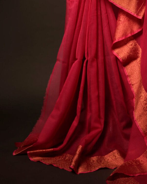 Pink_Petal_Pink_Kota_Cotton_Zari_Plain_Saree_4 Pink Petal Pink Kota Cotton Zari Plain Saree, Bottom side close up